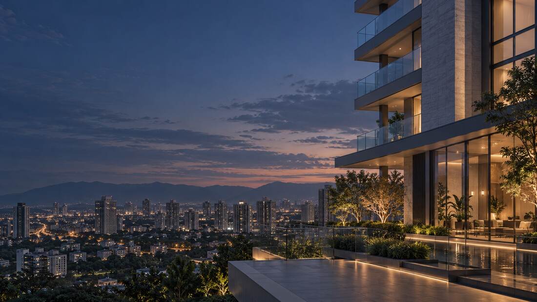 Vista de São José dos Campos ao entardecer a partir de um empreendimento contemporâneo